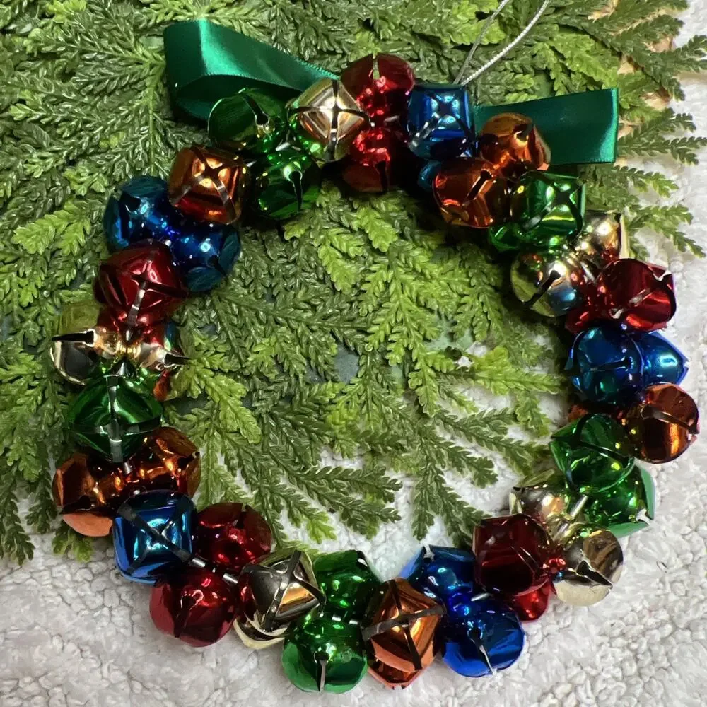 Christmas Wreath Bow 8” in Red Blue Green Orange Metallic Metal Jingle Bell
